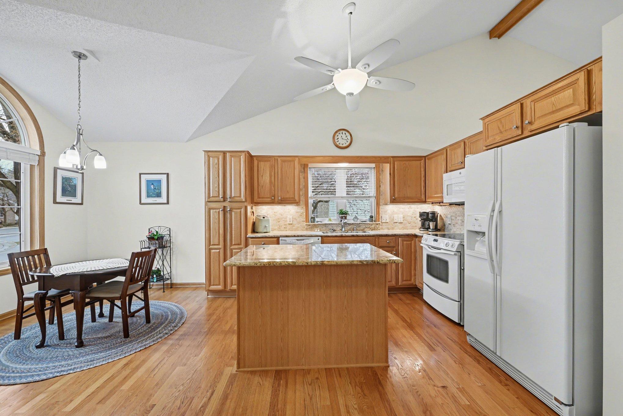 Spacious kitchen with center island.