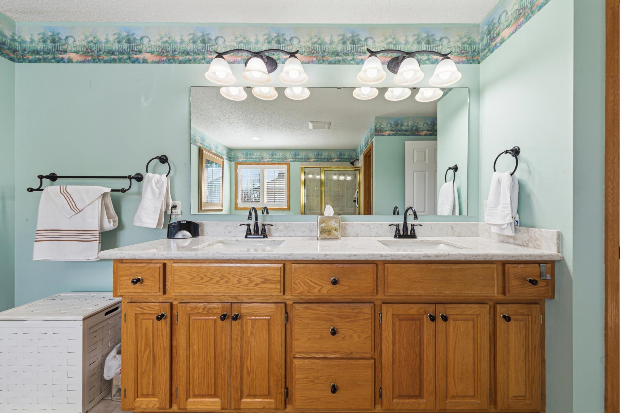 Primary bathroom dual vanity