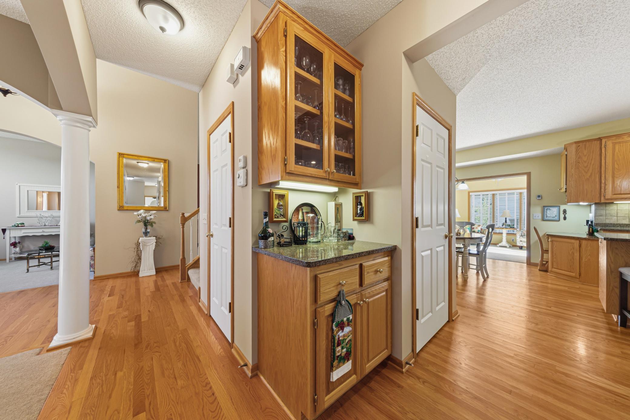 Buffet area servicing kitchen and dining area