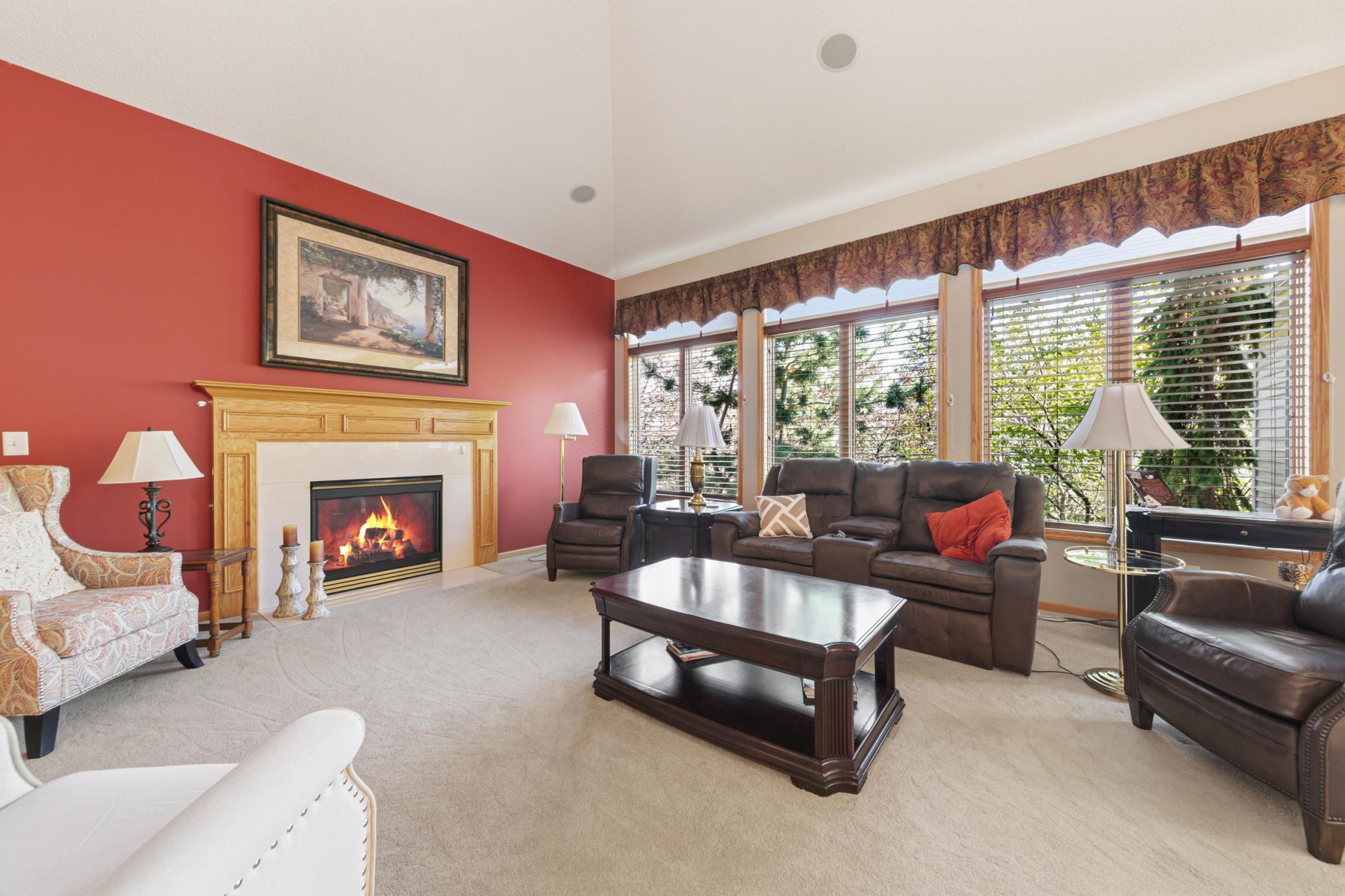 Main-level family room with gas fireplace.