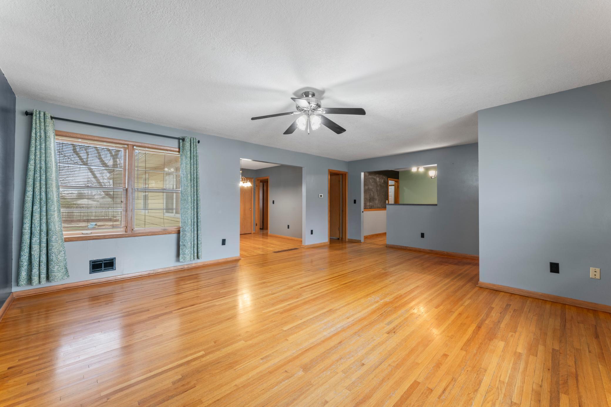 Living room to formal dining & kitchen