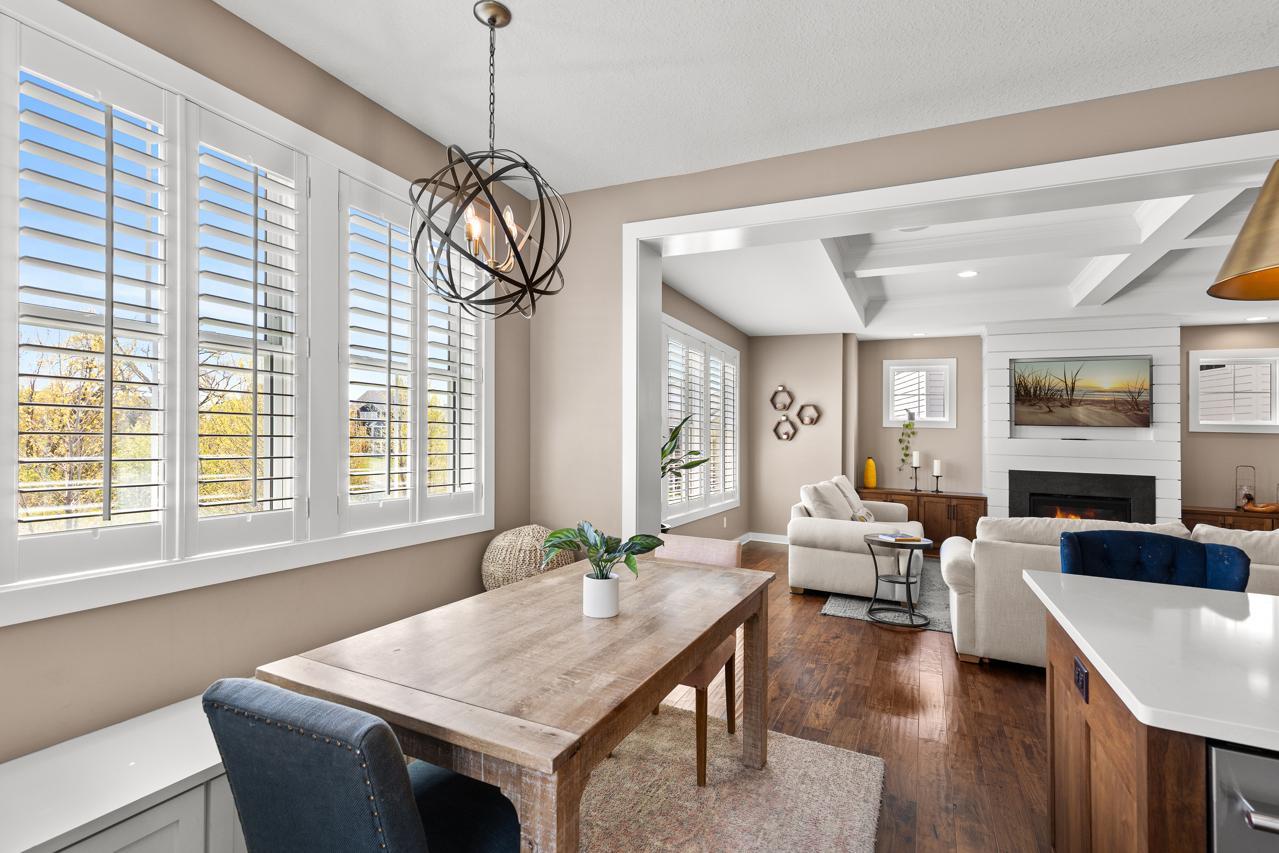 Informal dining area with built-in bench seat with storage.
