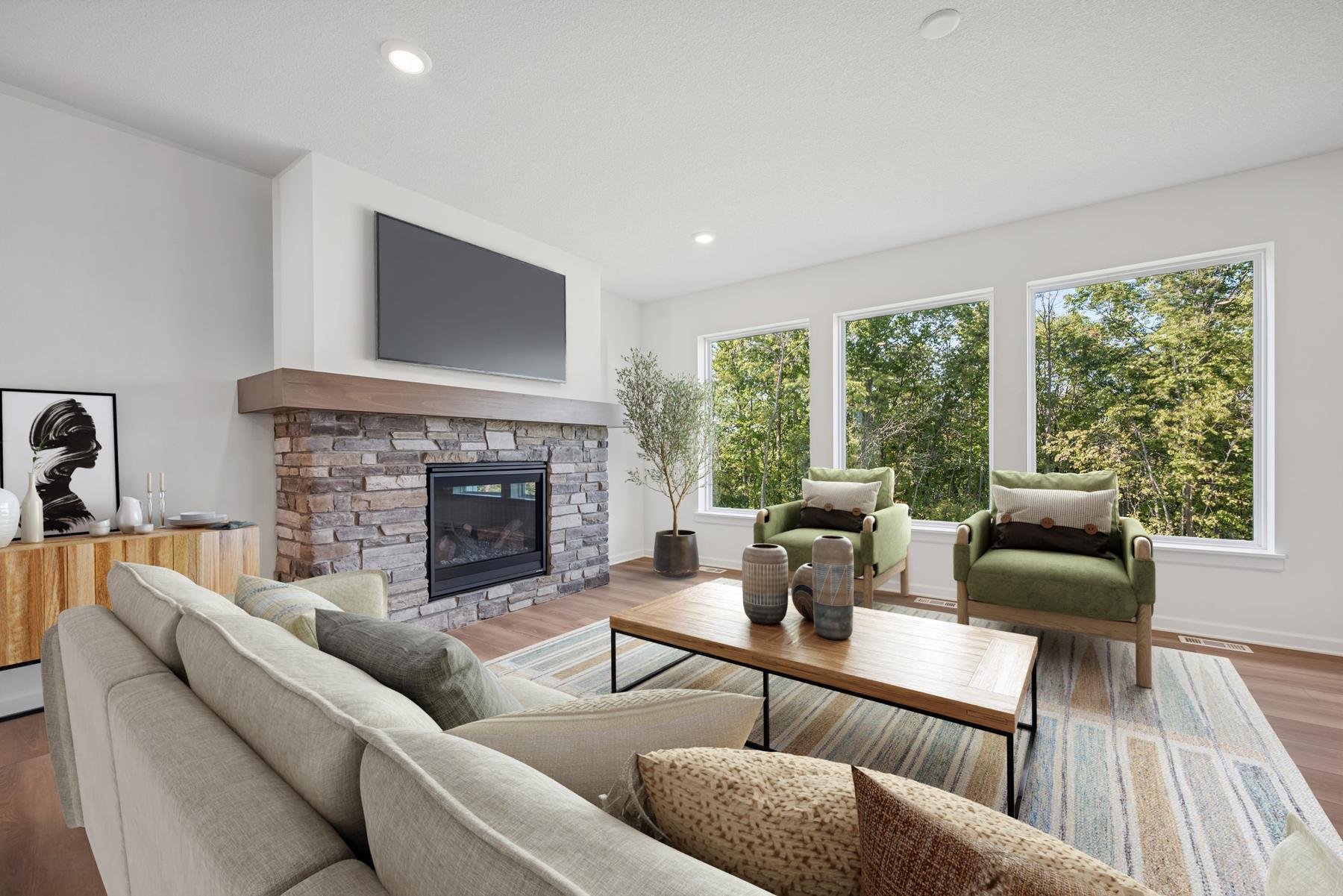 Virtually staged living room. Photo of previously built Kane. Colors and selections will vary.
