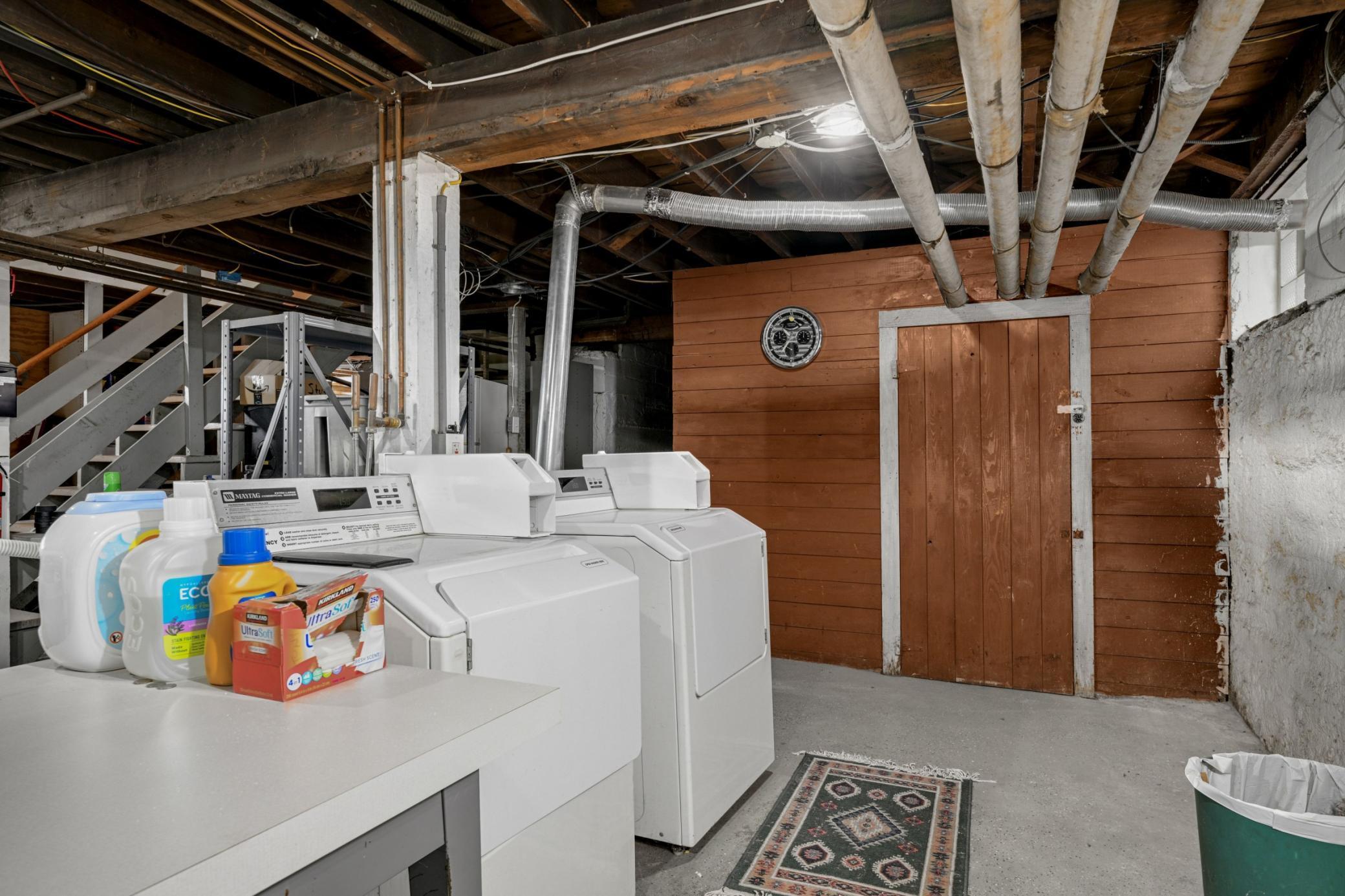 Shared laundry in the basement. Seperate storeage areas for each unit.