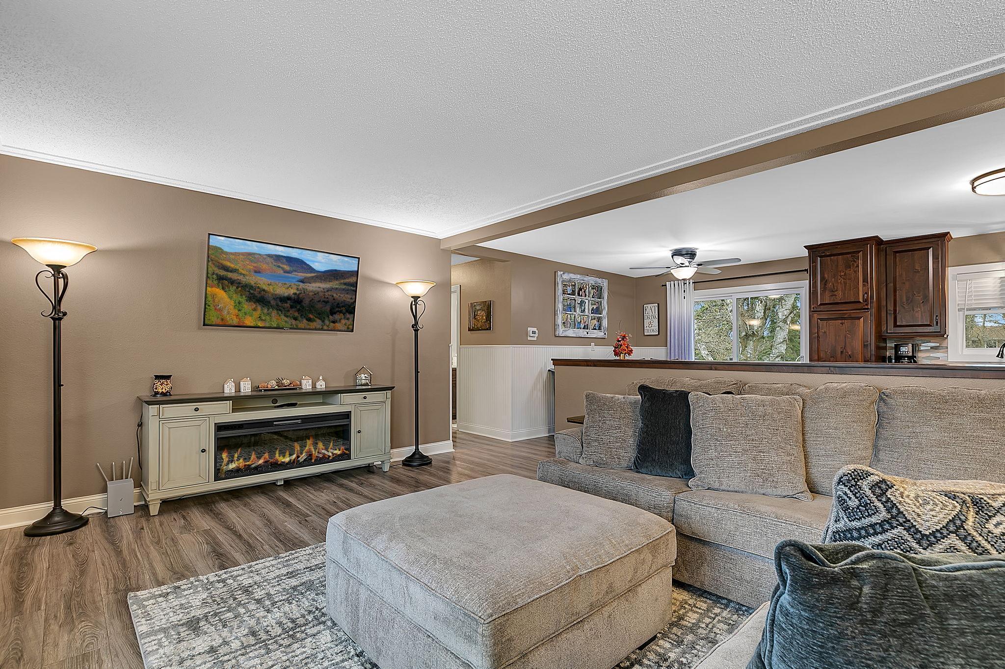 Living Room with open view to kitchen/dining!