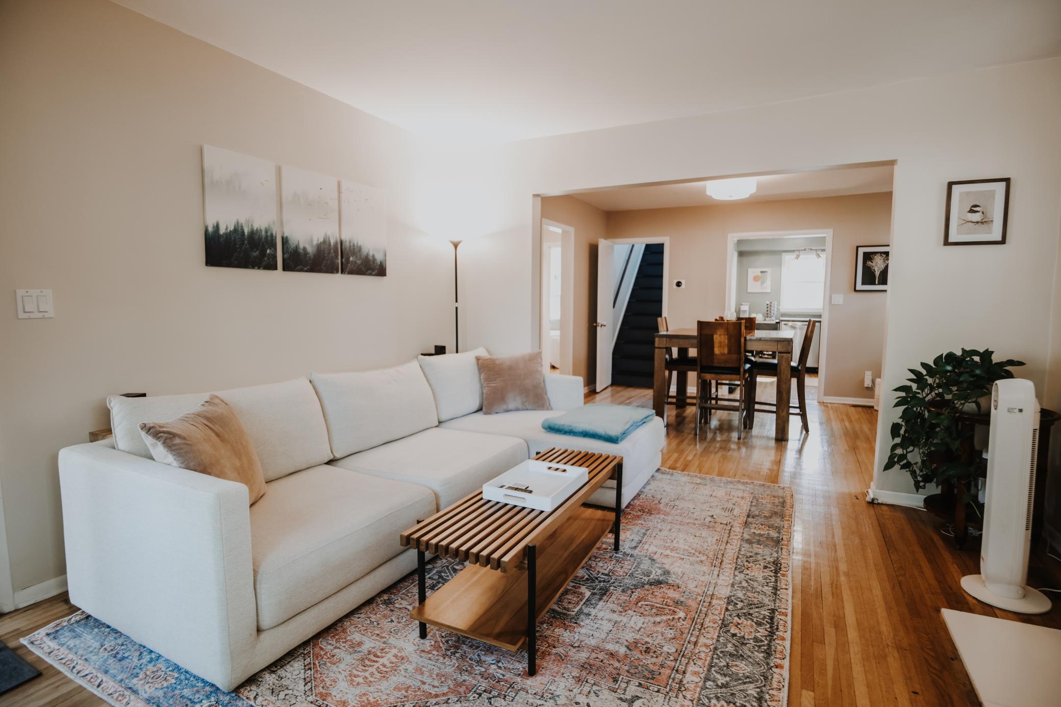 Living room, dining room.