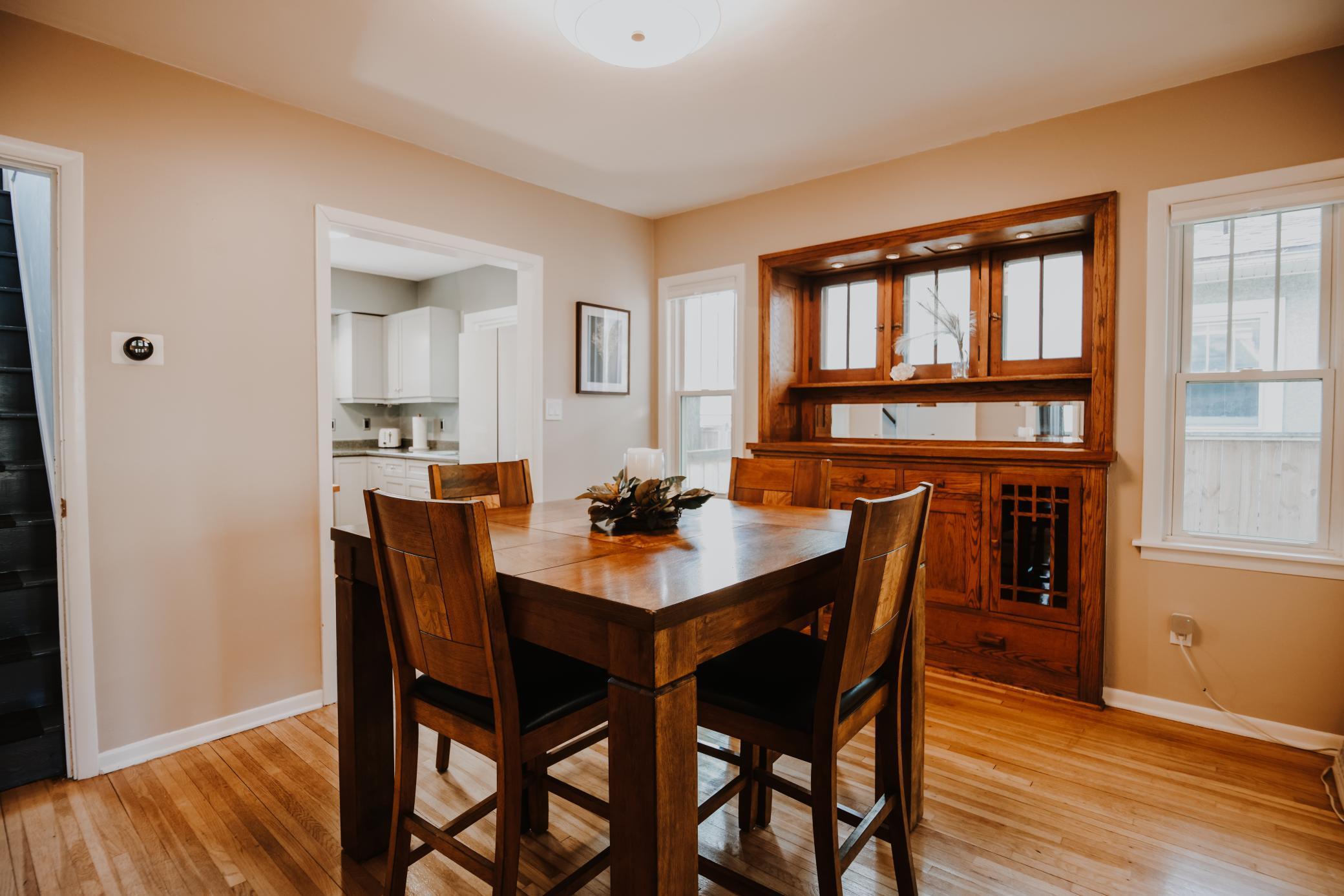 Formal dining area with built-in buffet.