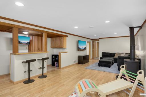 This large and versatile space has a fridge and plenty of space for hosting friends.