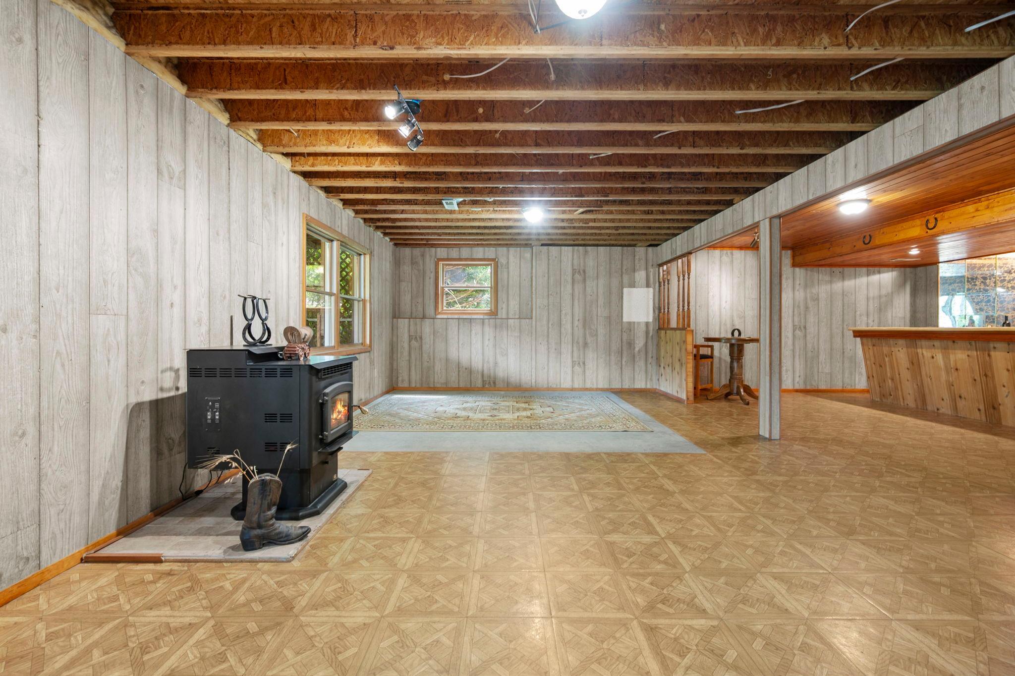 The lower level offers a pellet stove to help keep you warm on those chilly Wisconsin nights (and keep your fuel costs down)!
