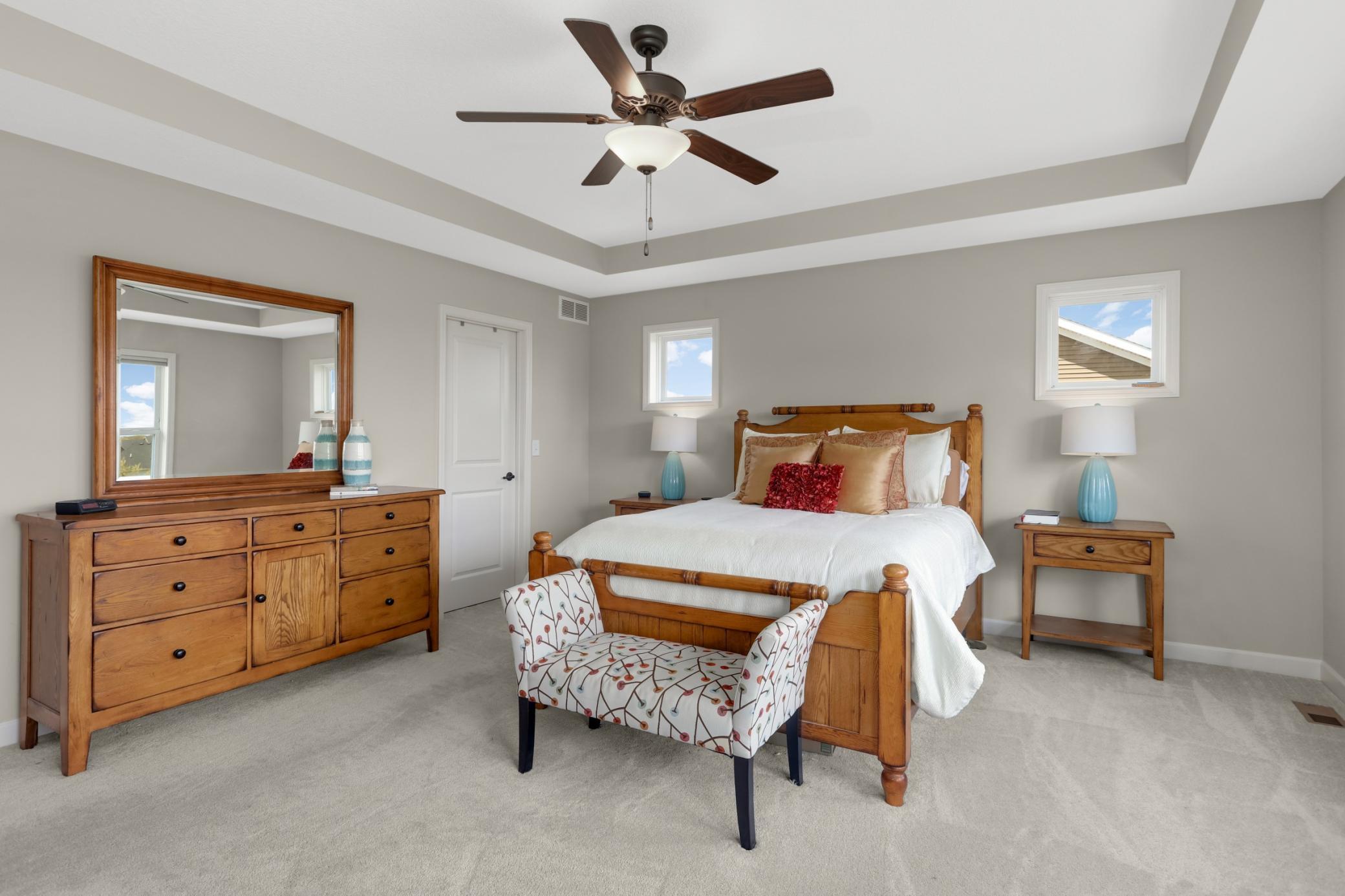 Box windows offer additional natural light.