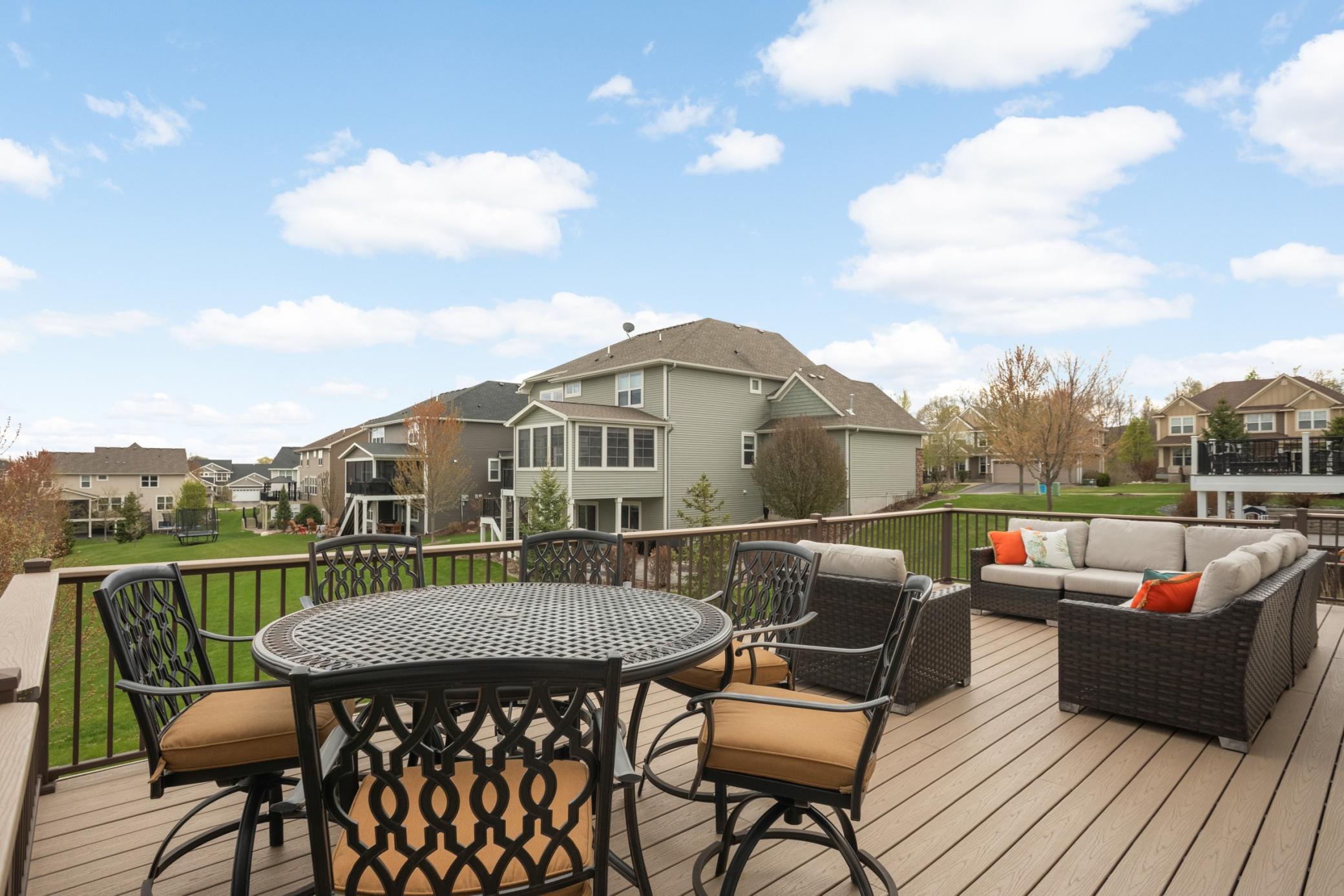 Maintenance free deck with stairs to the backyard.