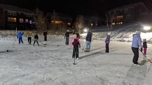 Pond is cleared off in the winter for the neighborhood to enjoy!