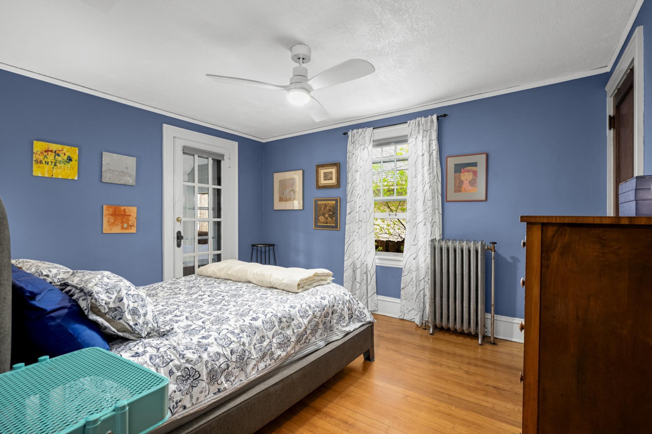 Main floor primary bedroom with walk in closet
