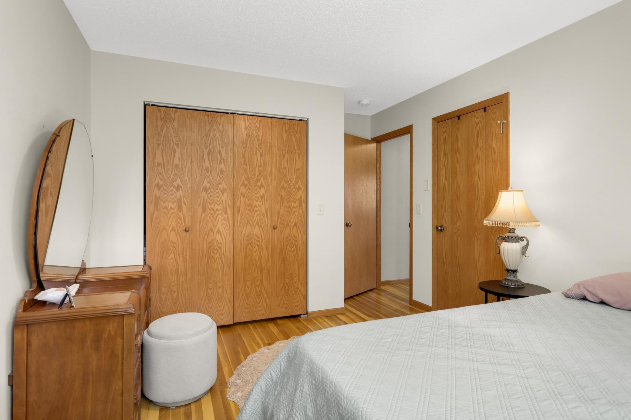 Primary bedroom has two large closets.