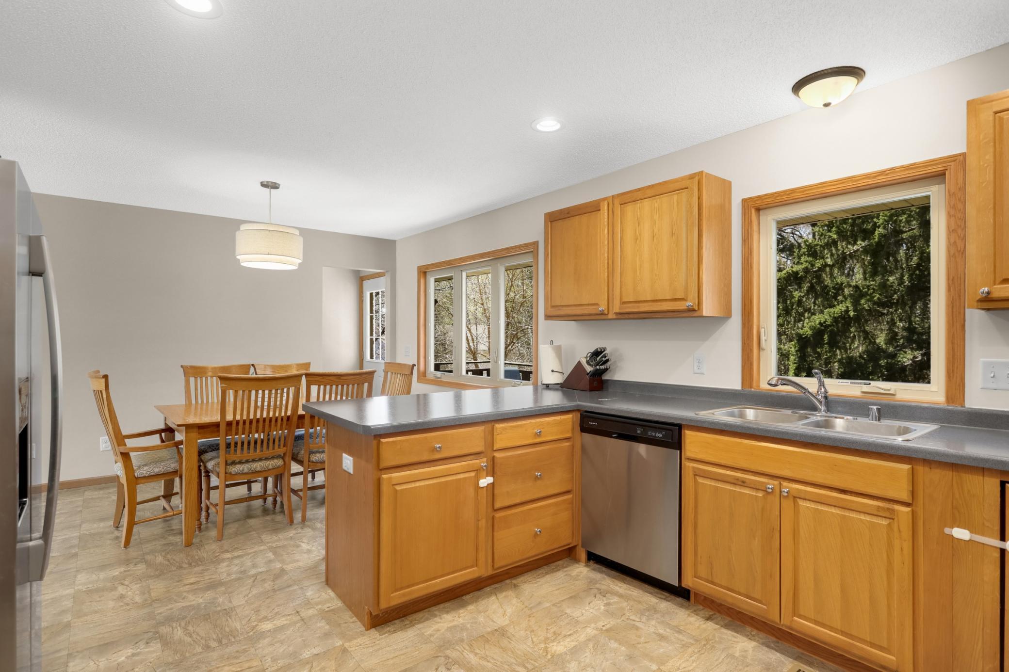 Kitchen has ample storage.