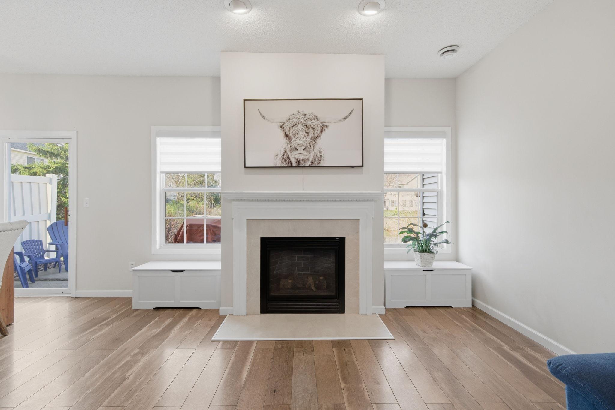 Cozy gas fireplace - television above