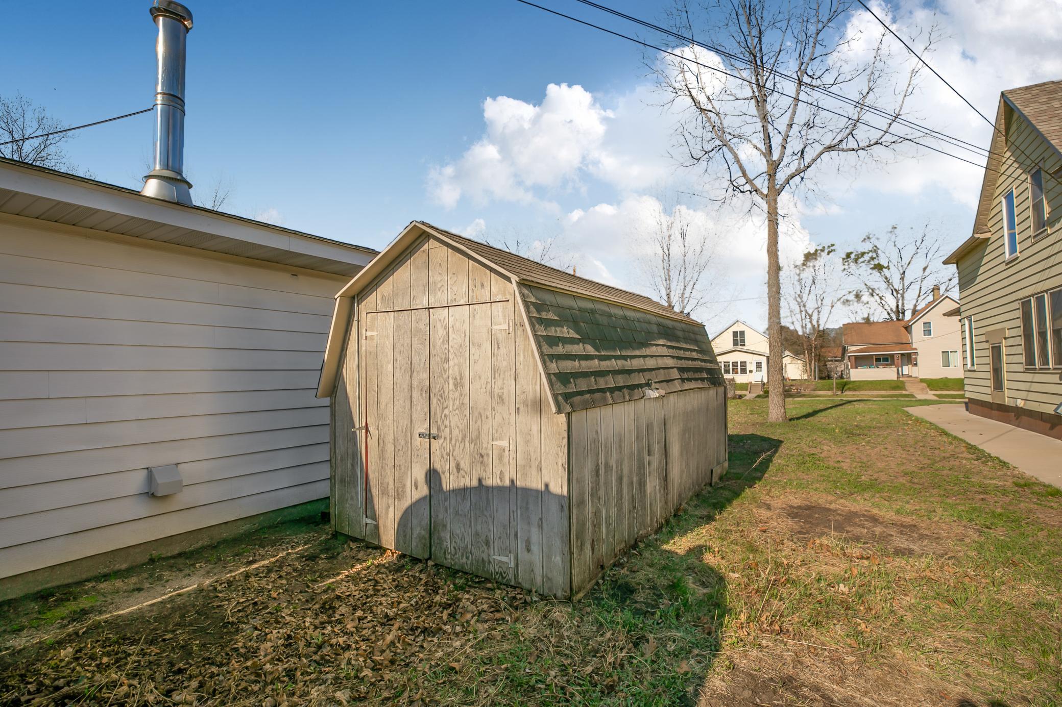 Storage shed for yard equipment.