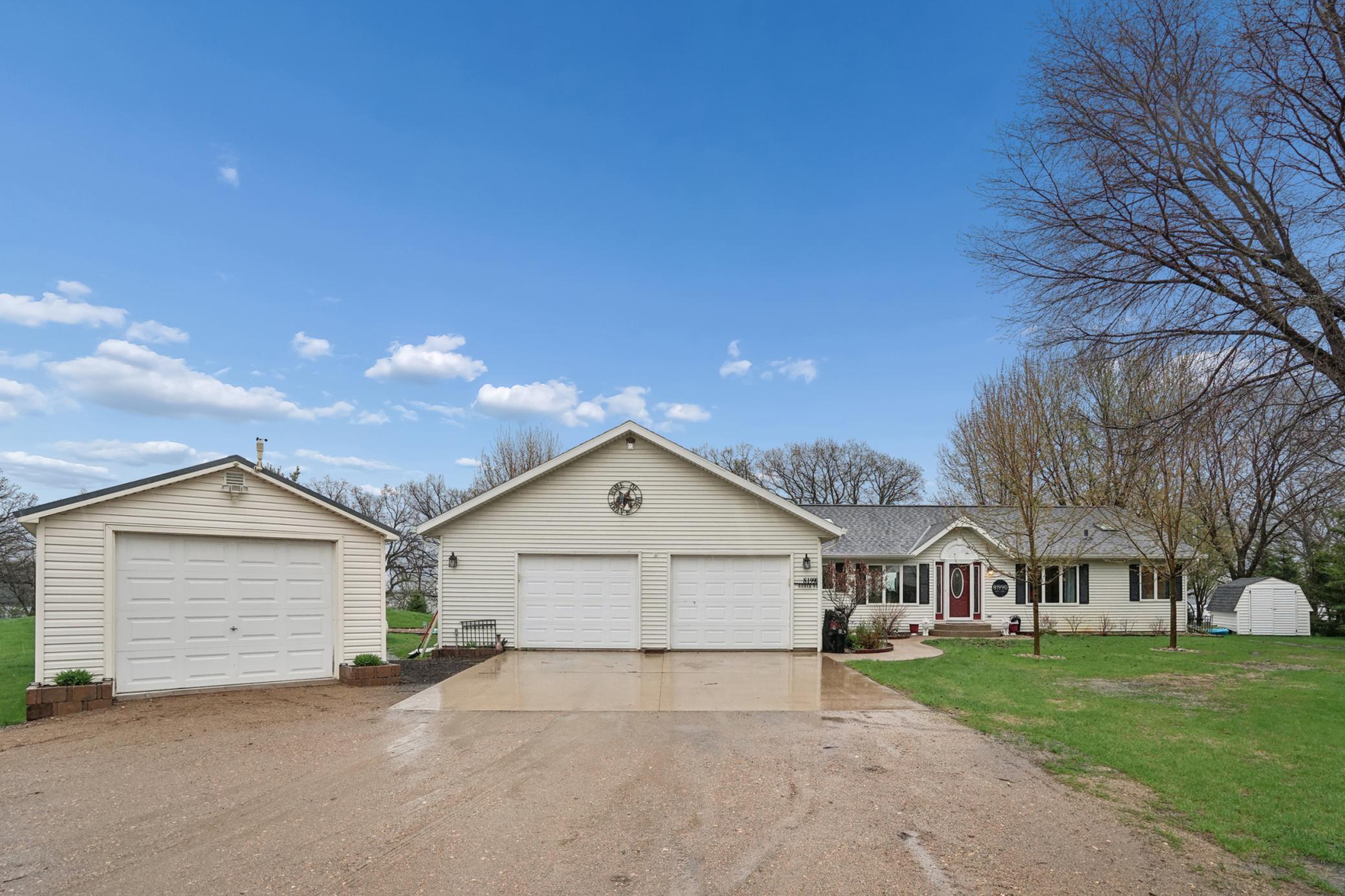 The attached oversized 2 stall garage is heated, insulated, and features 100 amp power. The detached garage was new in 2022.