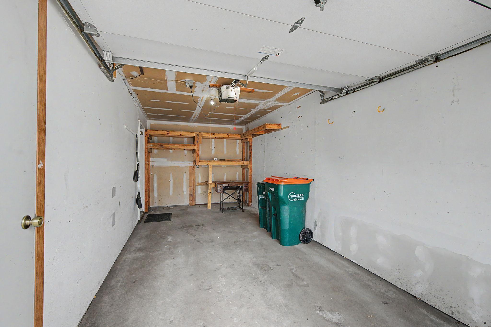 Tidy garage stall with built in storage