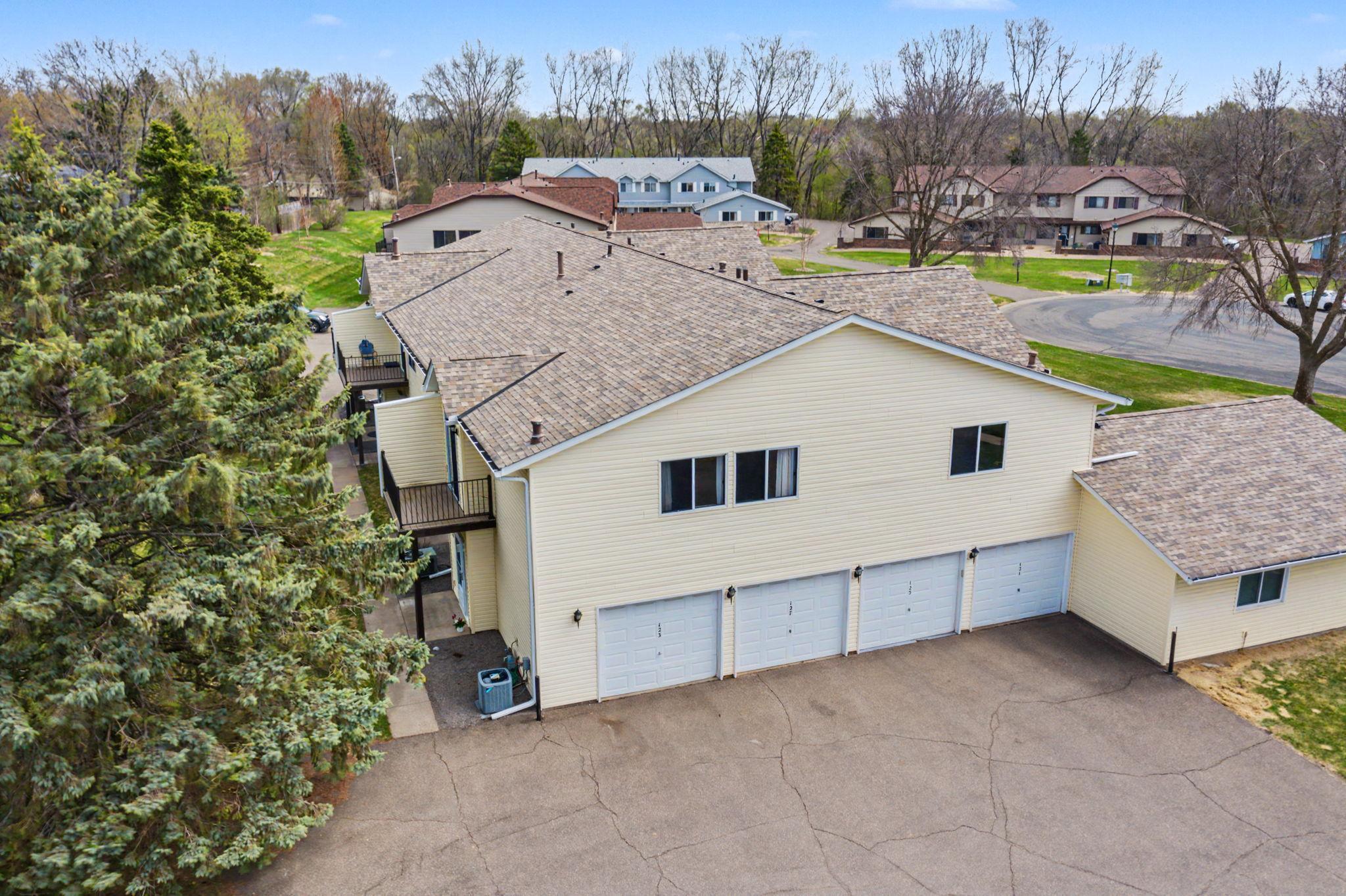 Aerial from garage side of the building