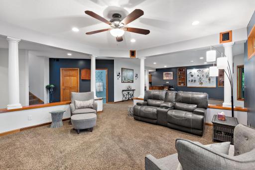 This family room is perfect for watching movies and cozying up to the fire.