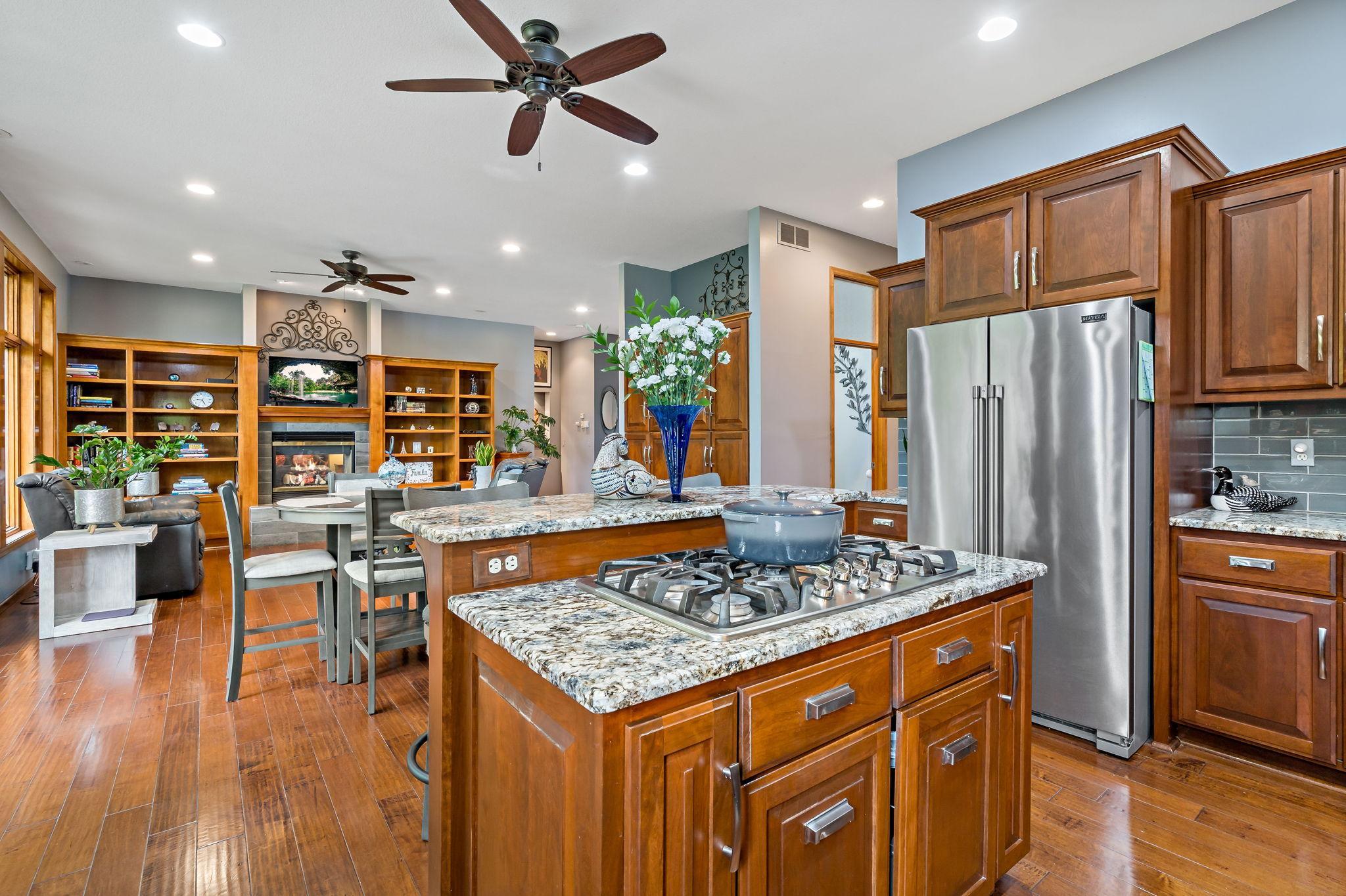 Newer stainless steel appliances throughout the kitchen.