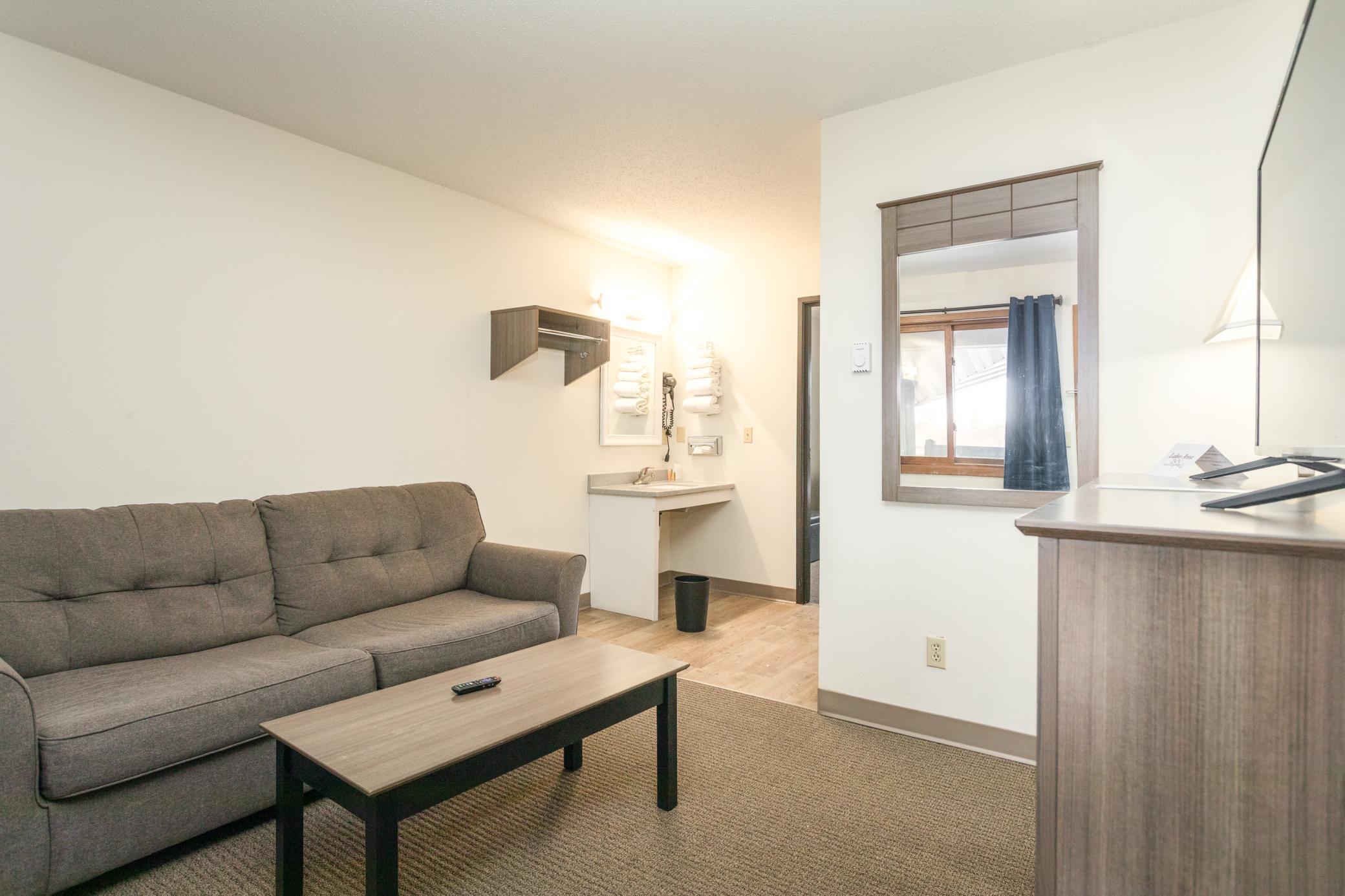 Hotel room seating area