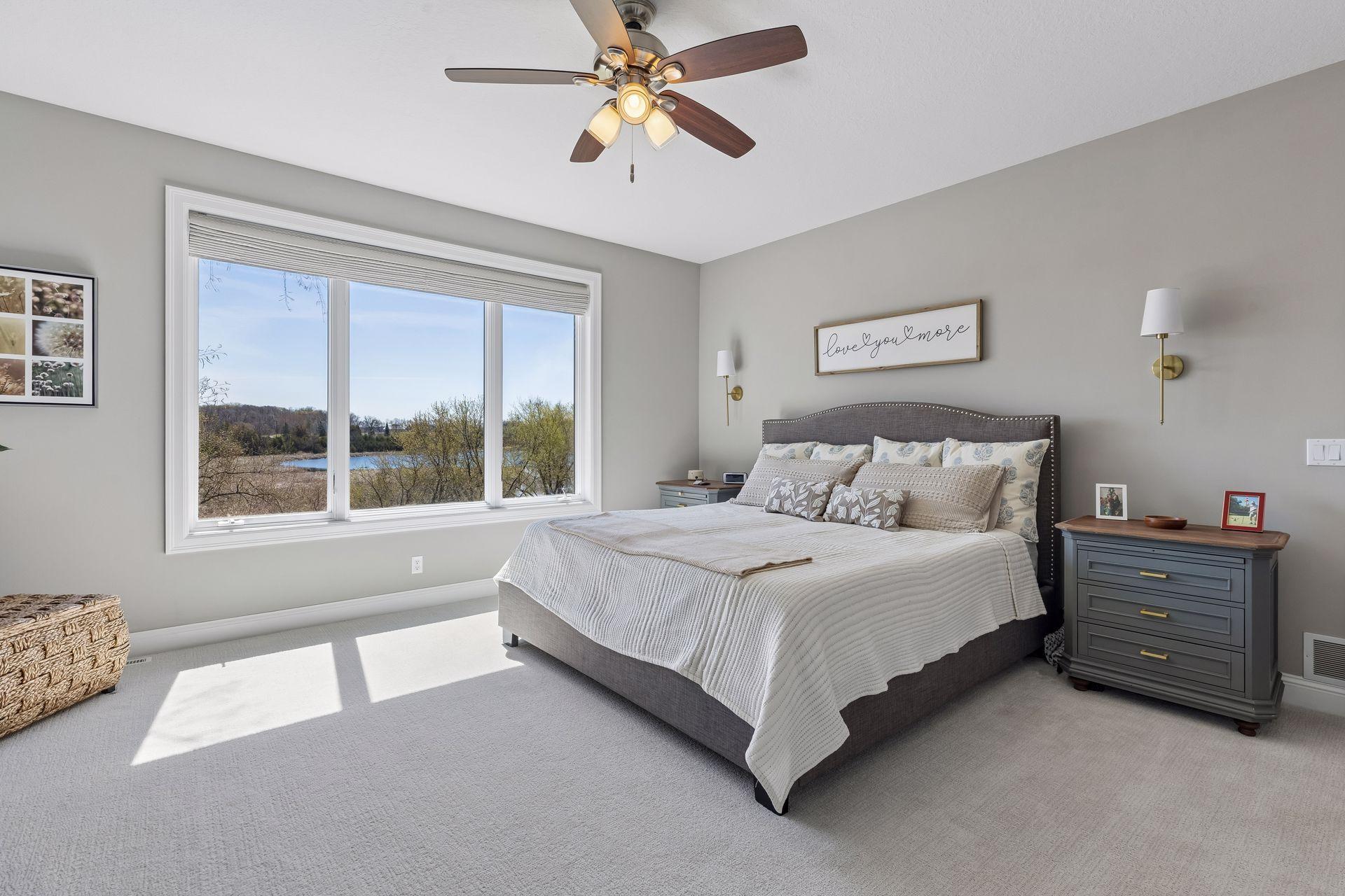 Primary bedroom with views of Scott Lake
