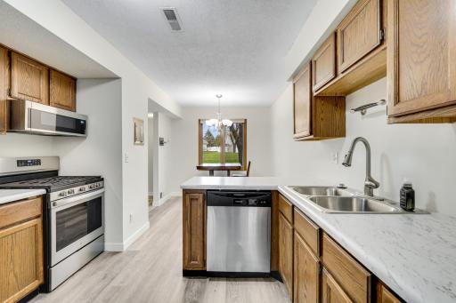 Clean and efficient layout with double sink, dishwasher, and generous counter space ideal for daily living.