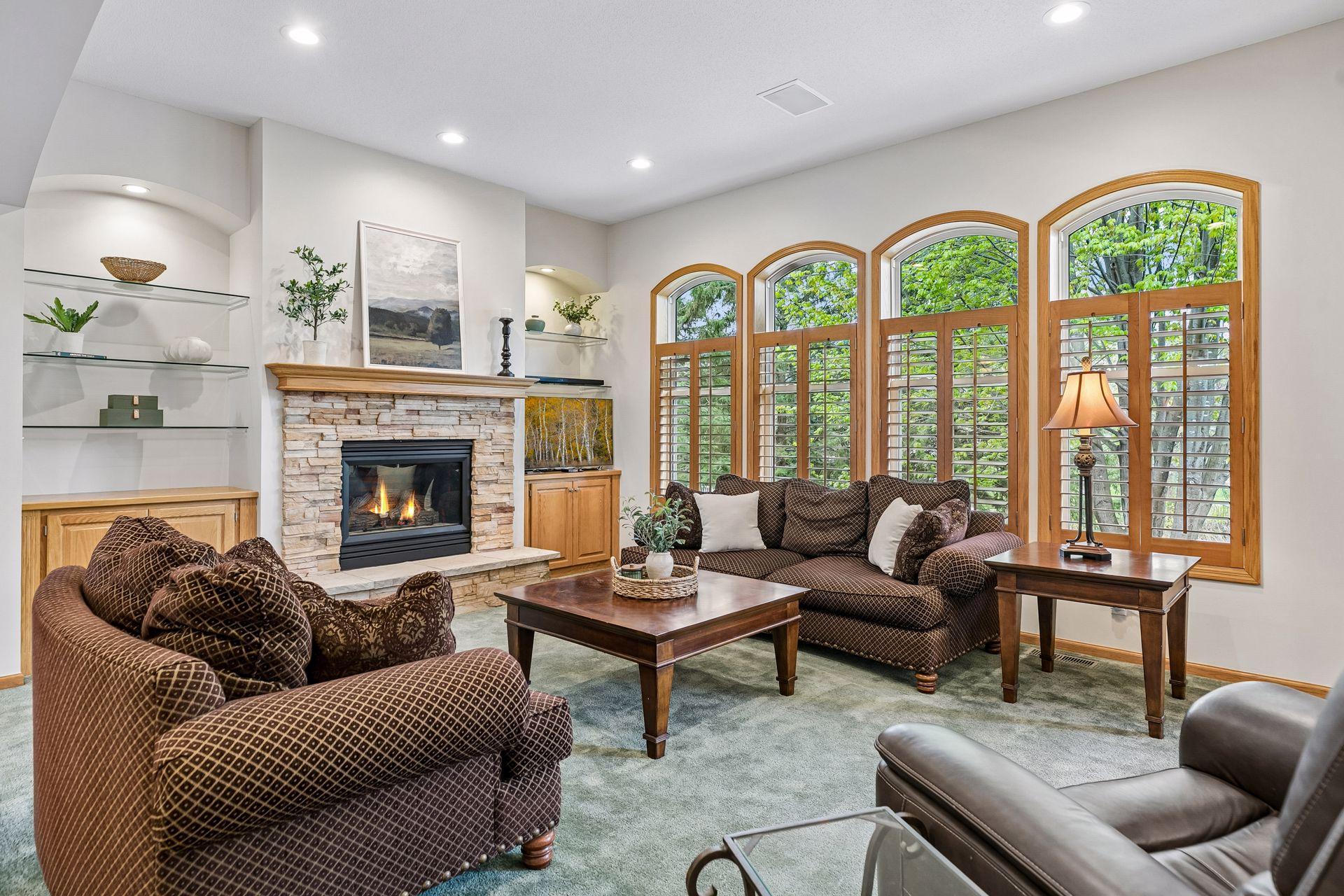 Plantation shutters on living room windows
