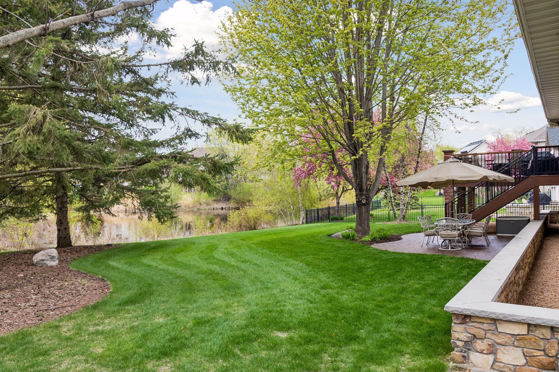 Private backyard overlooking pond