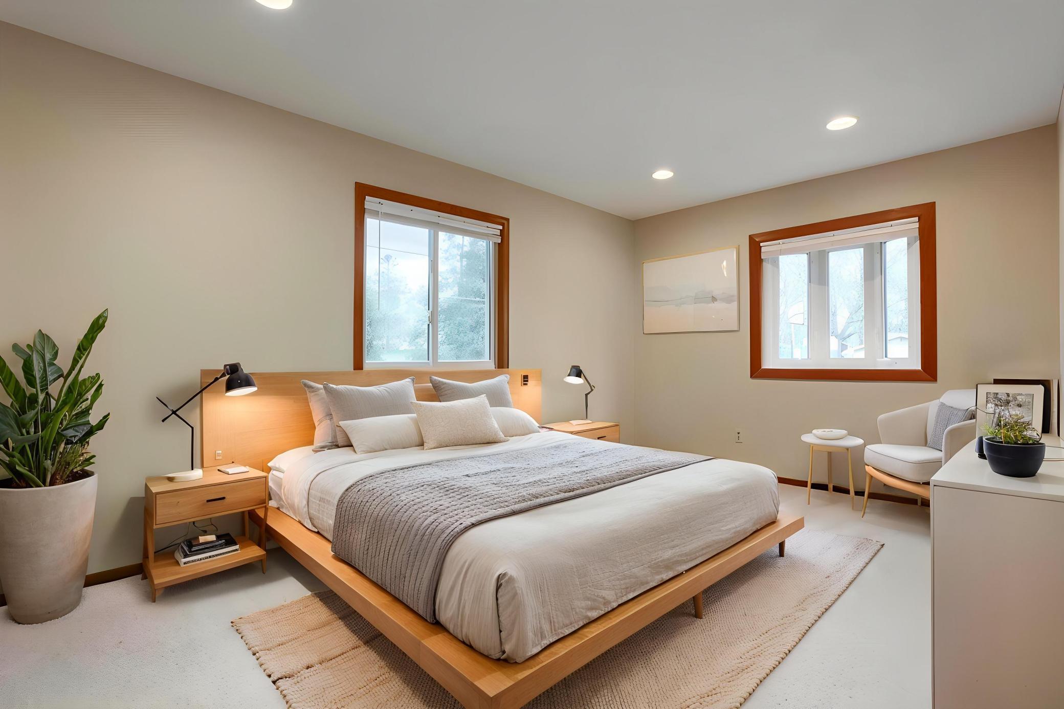 Spacious primary bedroom with great natural light