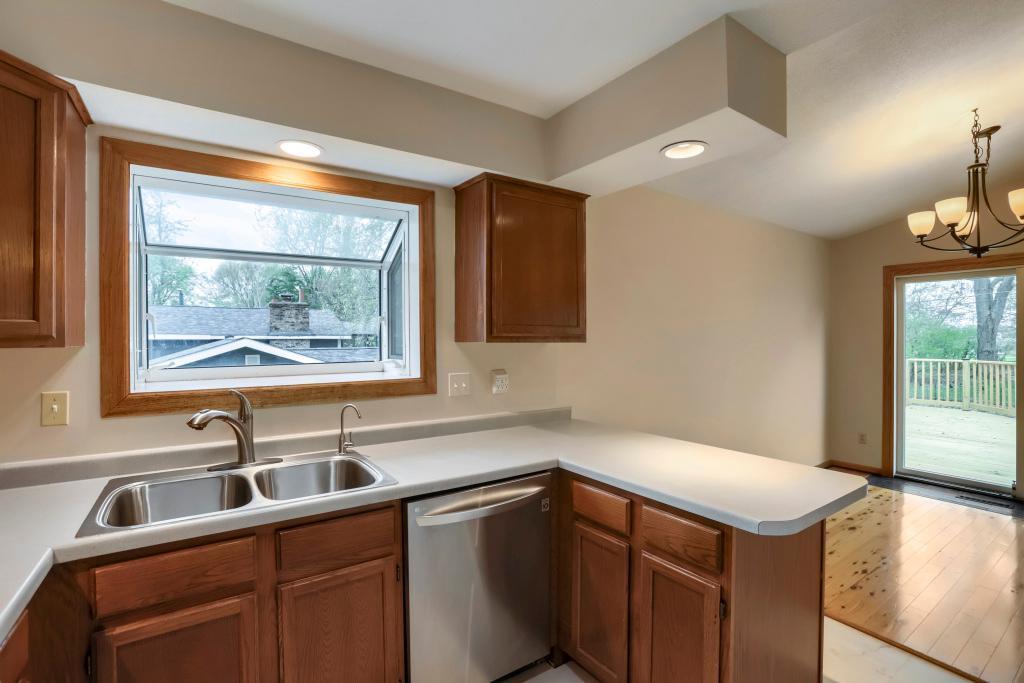 Kitchen opens seamlessly to dining area