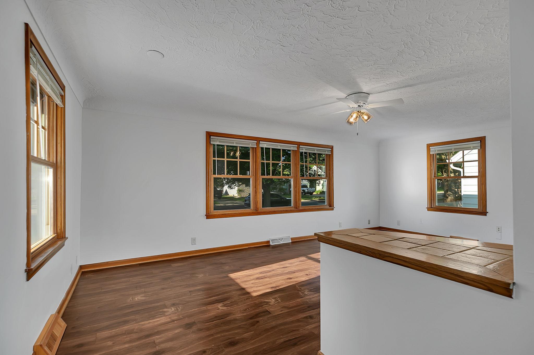 Living room with beautiful wood flooring