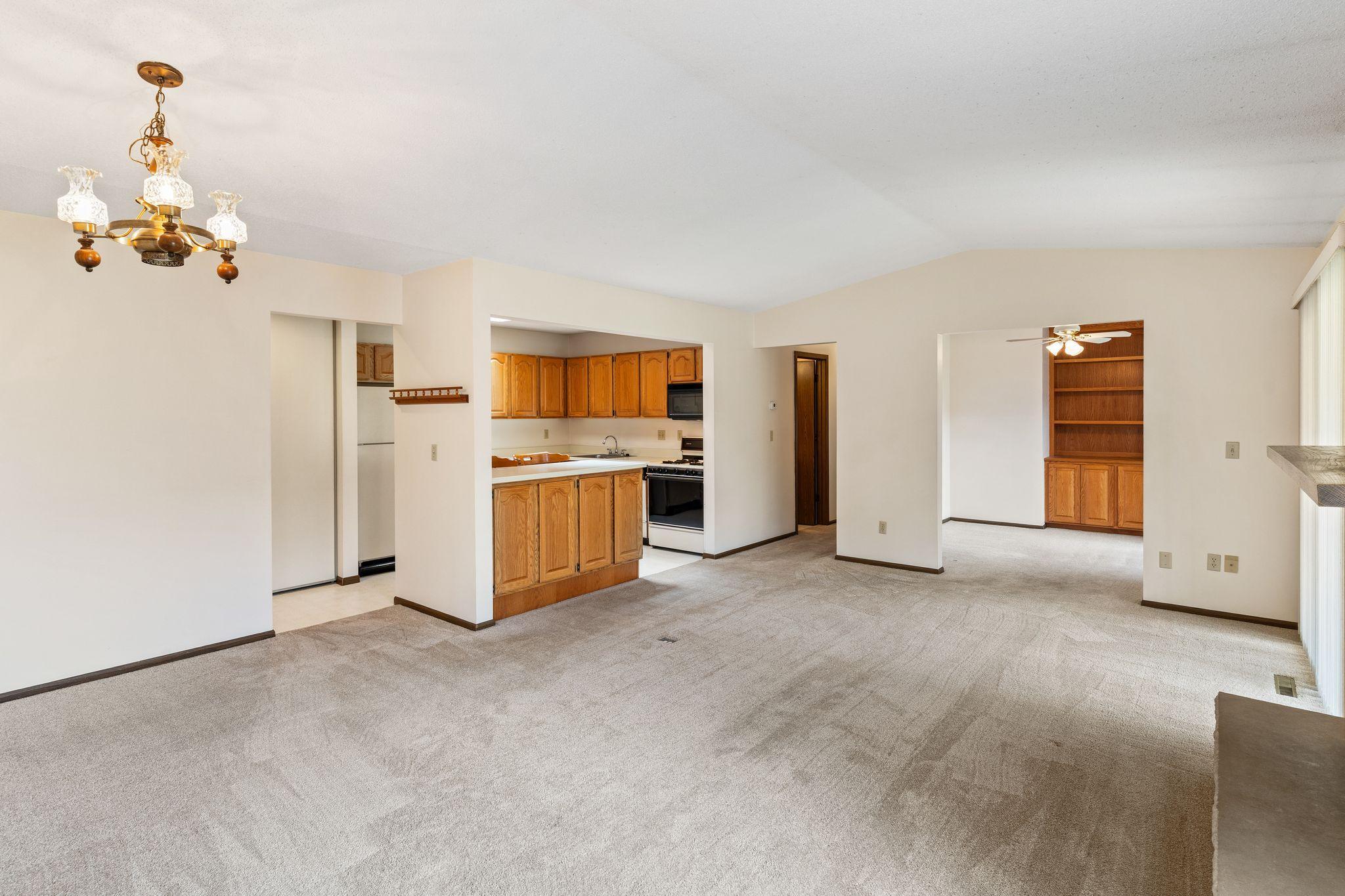 Living room looking into kitchen