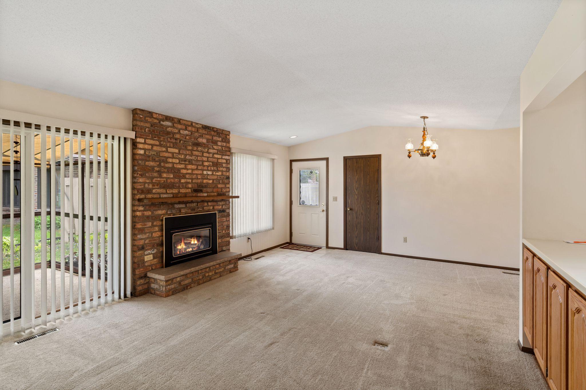 Cozy gas burning fireplace