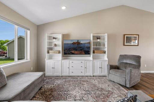 Vaulted ceiling in the great room adds to the spacious, open feel of this space.