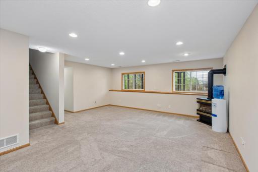 Lower level easily accommodates multiple furniture arrangements