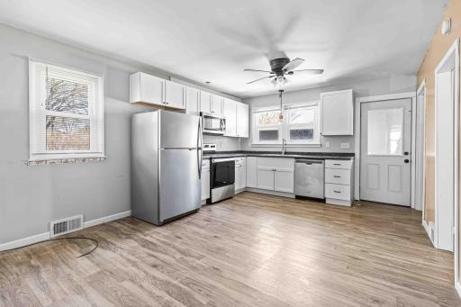 Newer Kitchen cabinet and stainless steel applicances.