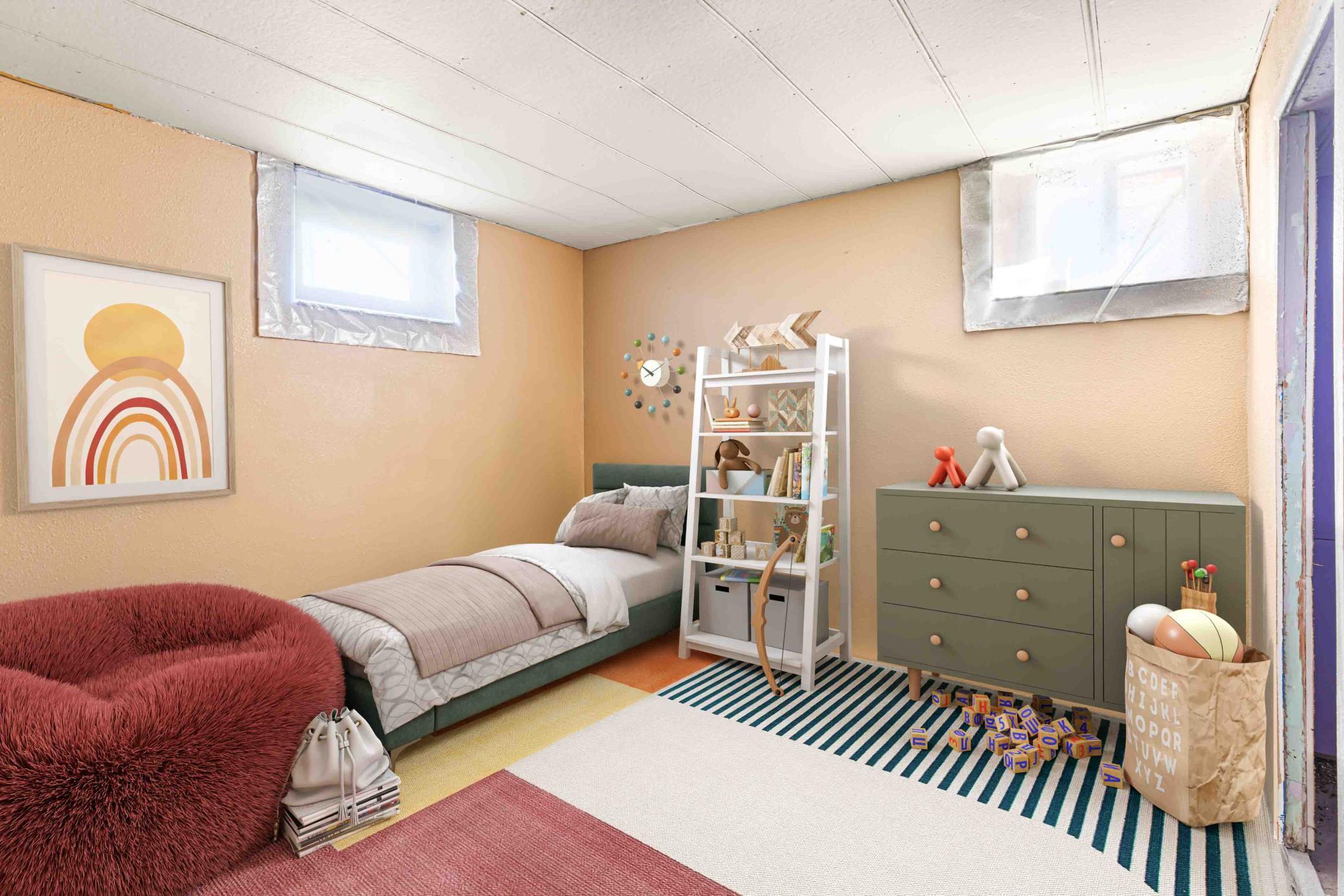 Digitally Staged -1st basement room partially finished