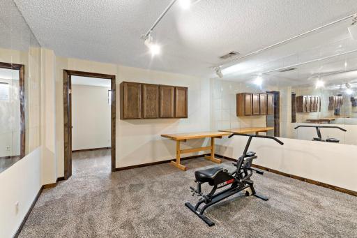 Lower level living space with new carpet and paint.