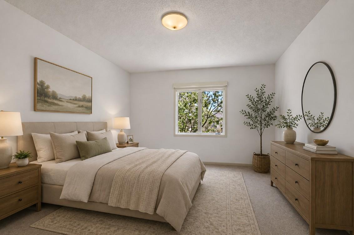 Main level flex room, virtually staged as a bedroom.