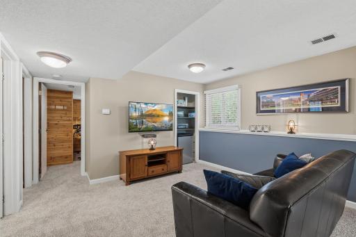 Lower level completed with new carpet and look out windows.