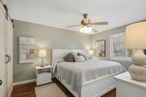 A spacious primary with an amazing walk in closet.