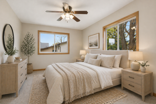 First of the upper-level bedroomsâgenerously sized and filled with natural light