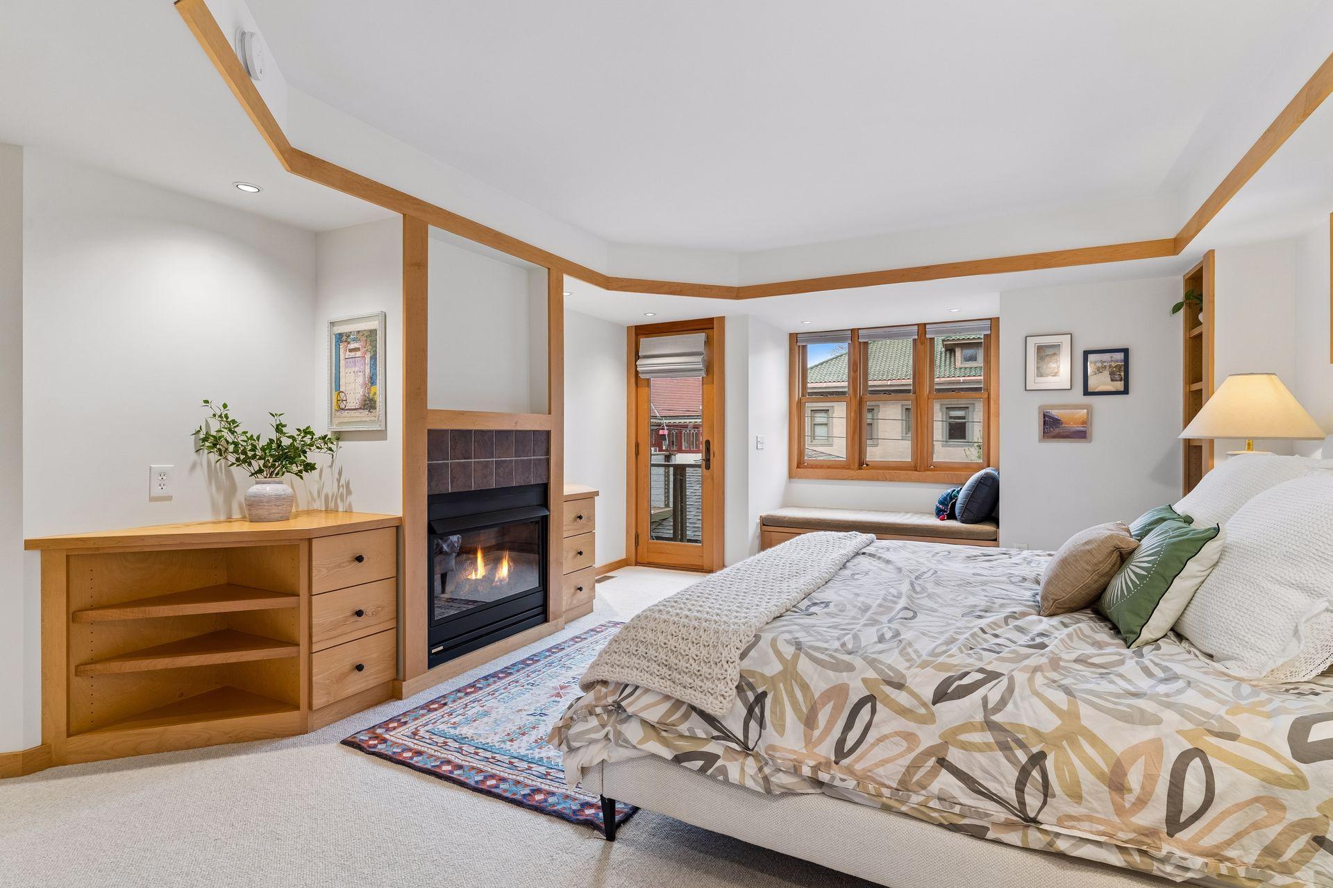 Cozy gas fireplace and ensuite deck