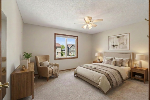 Virtually staged bedroom on upper level (1 of 4 bedrooms).