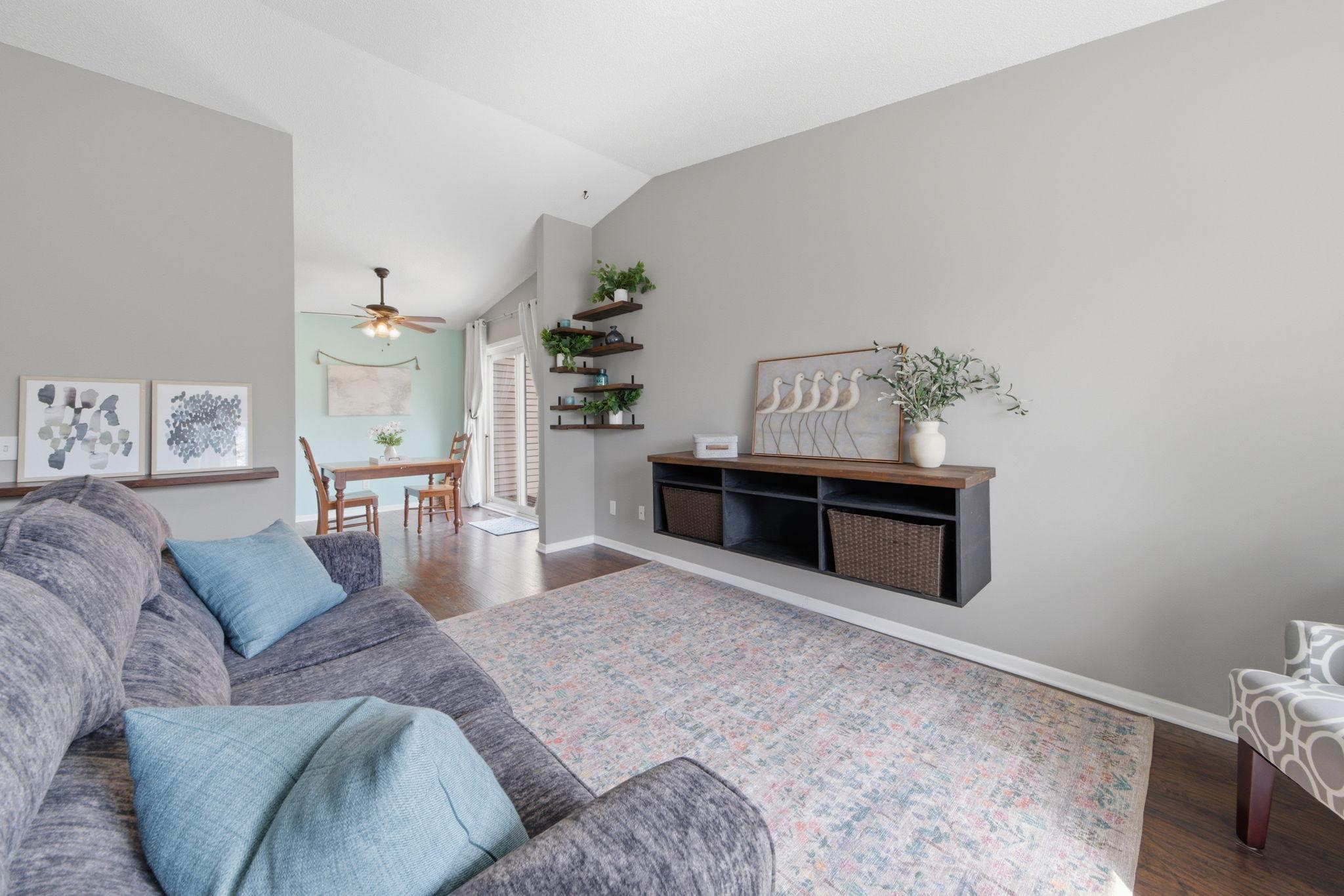 Living room leads to dining room