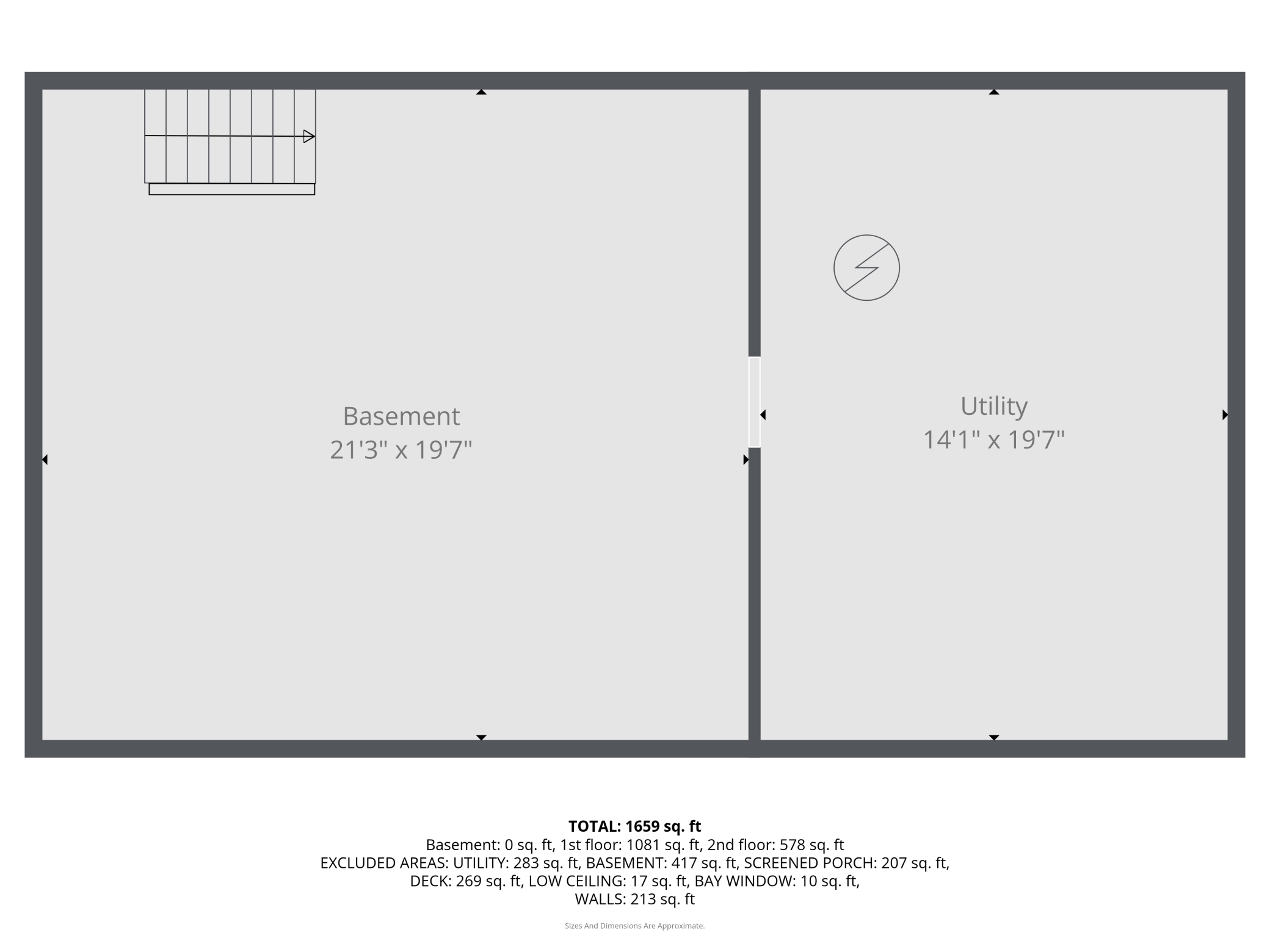 Basement floorplan with major mechanicals and ample dry storage space