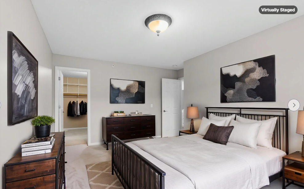 Virtually staged primary bedroo